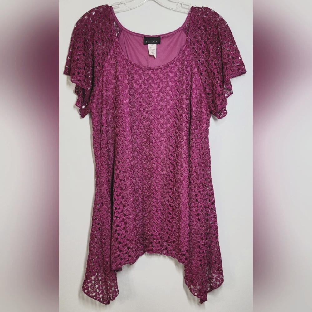 Brittney Black Scoop Neck Lace Blouse Orchid XL